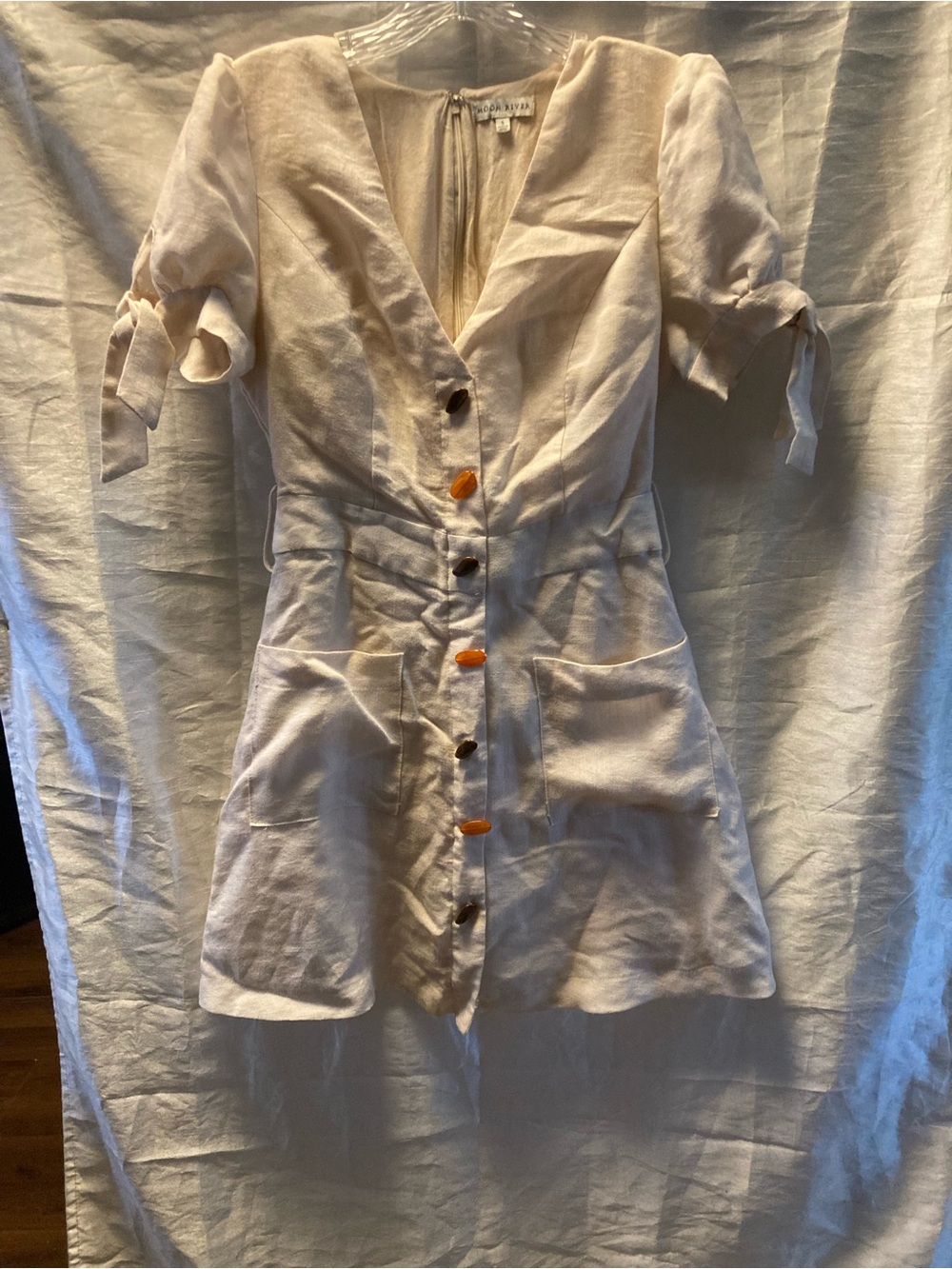 Moon River Soft Cream V-Neck dress